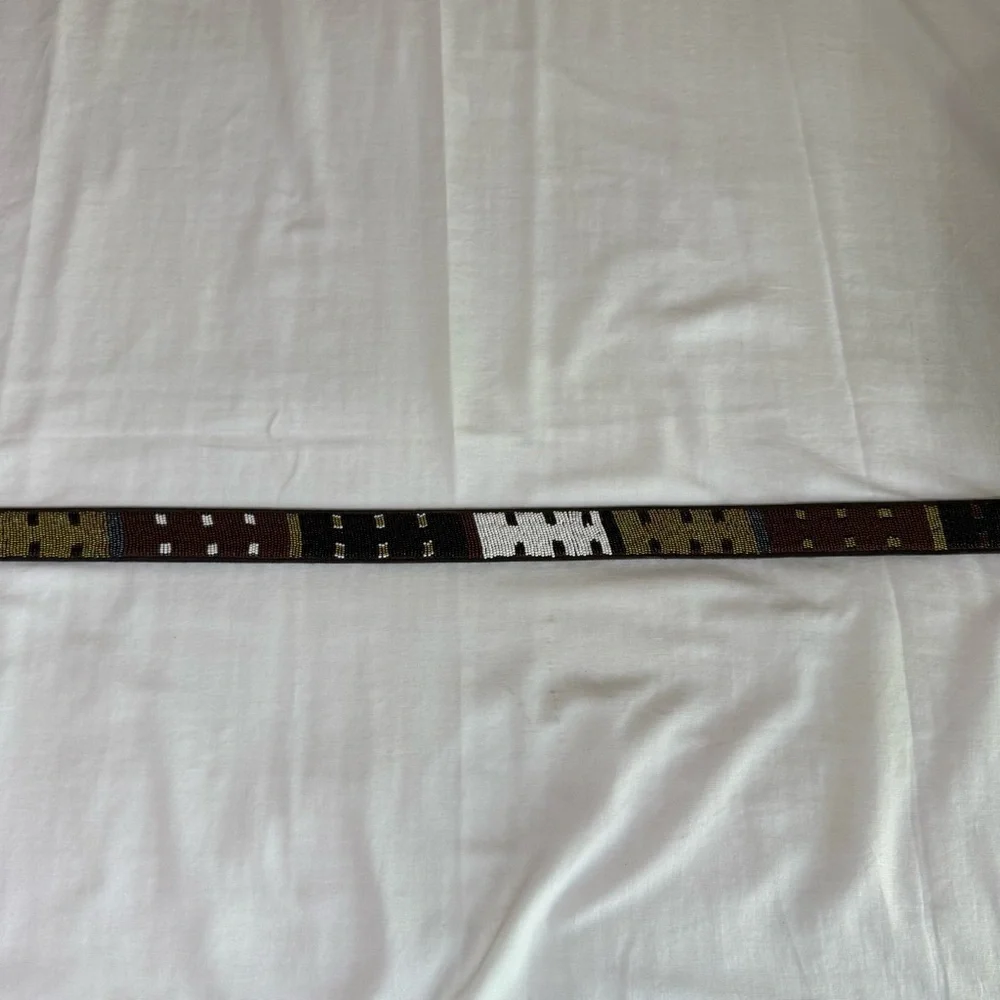 Brown Beaded Belt Handmade Leather Western Size 46 Neutral Colors Casual